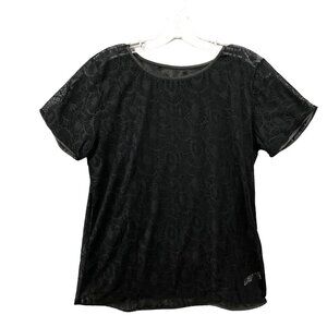 American Apparel Lace Top Womens XS/S Black Short Sleeve Mesh Sheer T Shirt